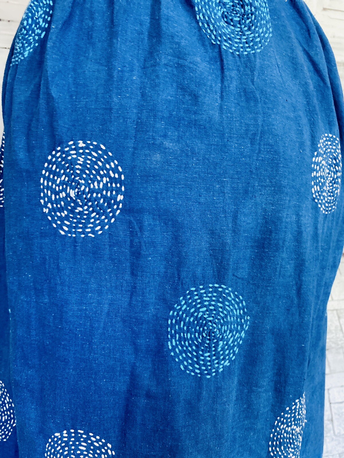 HANDMADE INDIGO KANTHA/SASHIKO EMBROIDERY GEOMETRIC MAXI DRESS SKILLED ARTISANS