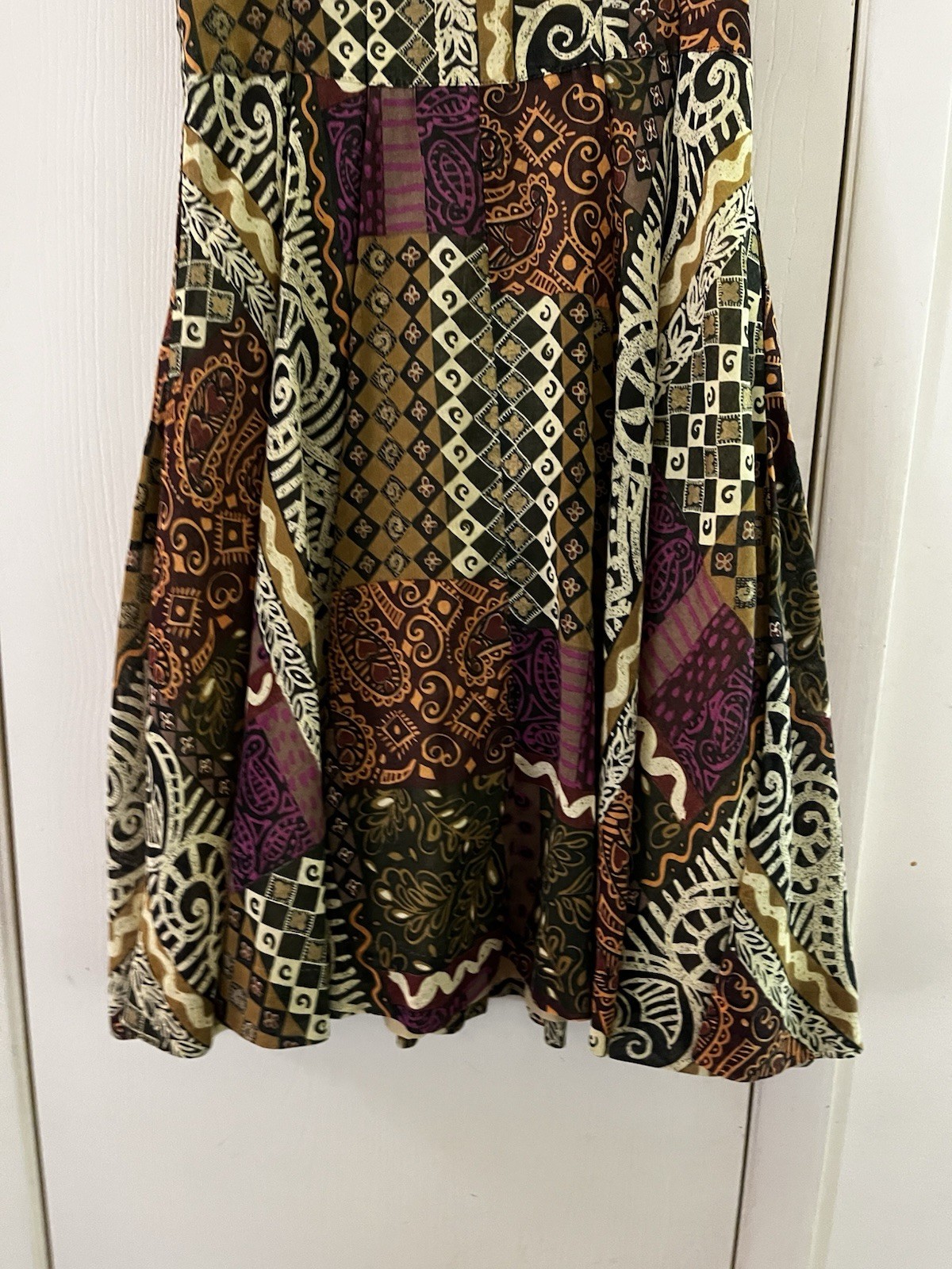 VTG Handmade 70s Ethnic Patchwork Tribal Cotton Boho Midi Fit Flare Dress S