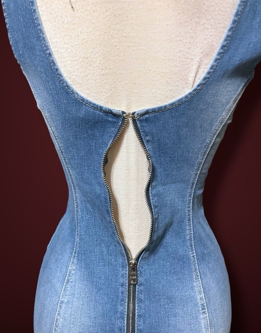 Vintage 1990’s Guess Stretch Distressed Denim Jean BodyCon Mini Tank Dress