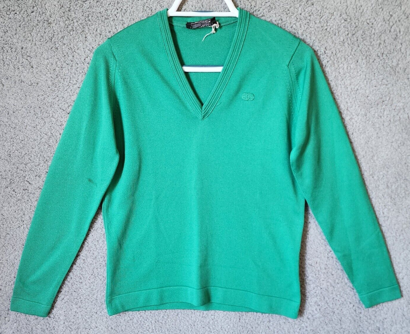 Vtg 70s Givenchy Sport Women’s V Neck Knit Sweater Kelly Green Classic Preppy 36