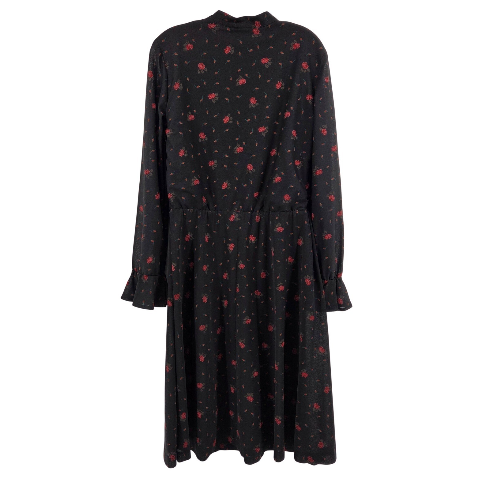Sharon Dee Vintage Floral Midi Dress Medium Black Red Rose Goth Dark Romantic