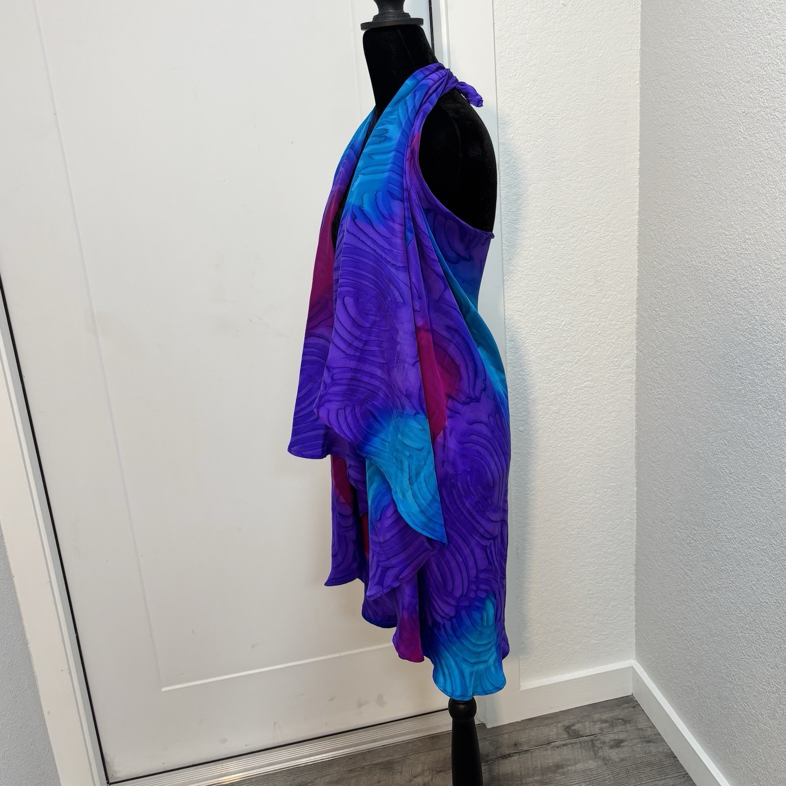 VTG Silk Jacquard Sarong Wrap Coverup Skirt Purple Blue Avant Garde Whimsigoth