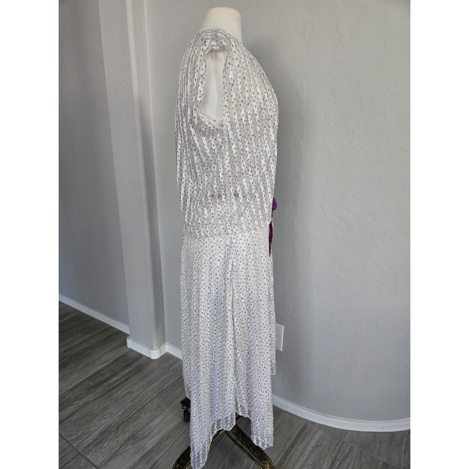 Vtg 70s Floral Handkerchief Hem Spaghetti Strap Dress Set W/ Sheer Shrug Sz 11 M