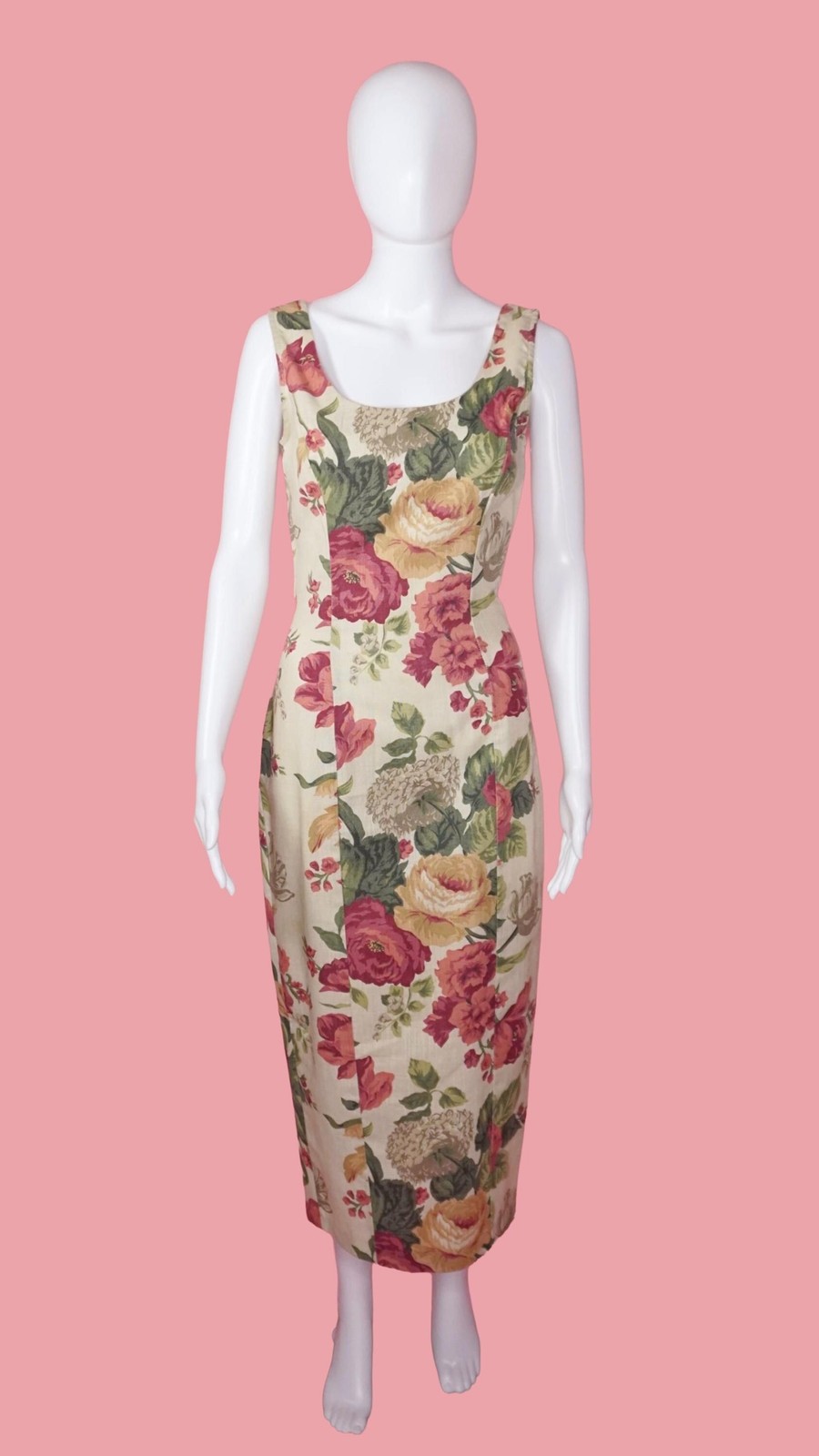 1990s RAMPAGE Floral Printed CABBAGE ROSE Print Bouquet Wiggle Maxi Dress. Small