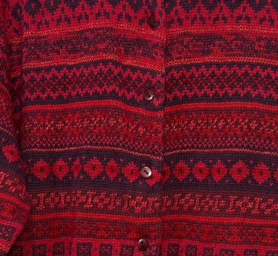 Gladys Bagley Sweater Cardigan 2X Red Fair isle Cotton Rami 18/20 Vintage 90s