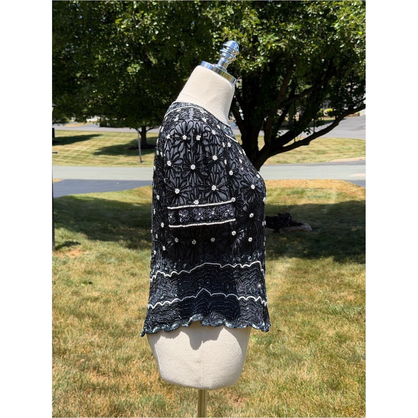 Vintage Adrianna Papell Evening Silk Beaded Pearl Sequin Art Deco Gatsby Top