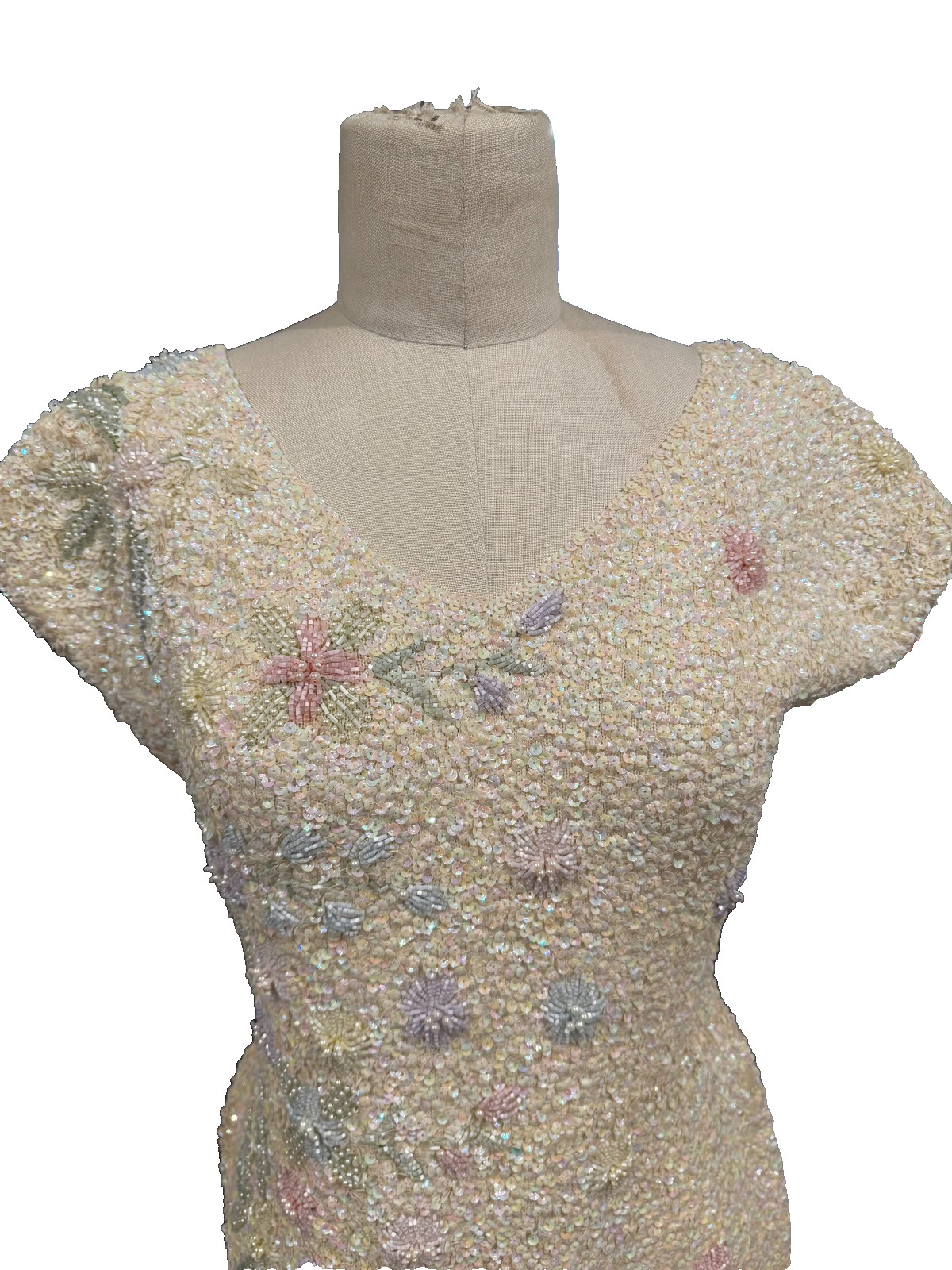 Premium Vintage Fran La Bianca 1950’s Pastel Beaded & Sequined Evening Dress