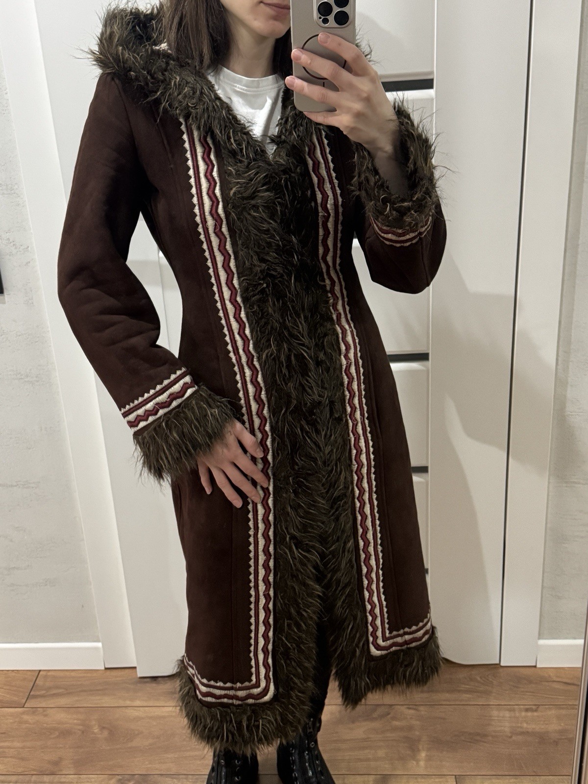 VINTAGE BOHO PENNY LANE AFGHAN STYLE FAUX FUR EMBROIDERED COAT FROM TOP SHOP 8 S