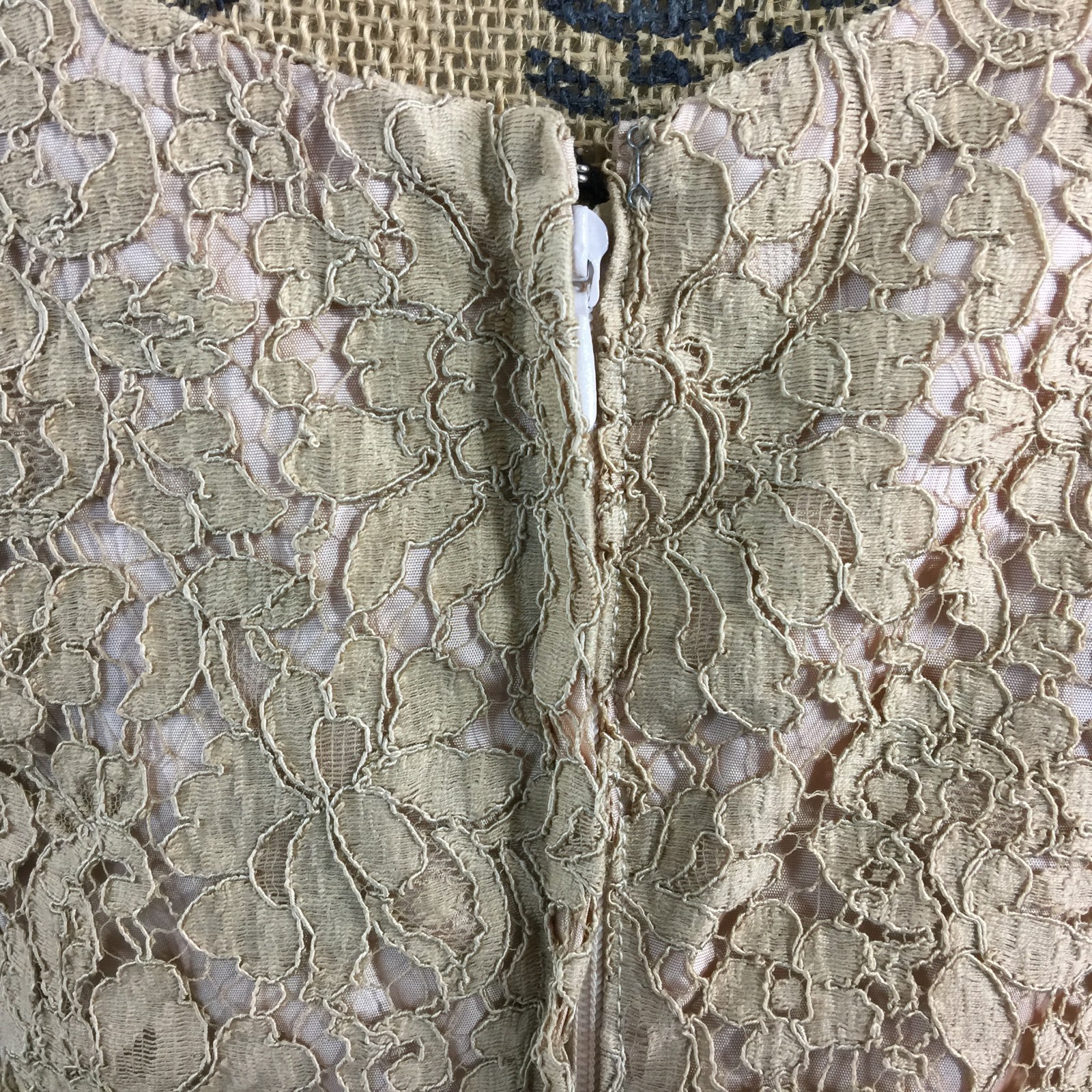 VTG Siegelstoff Haute Couture Modele Dress Beige Lace Long Pencil Crop Jacket
