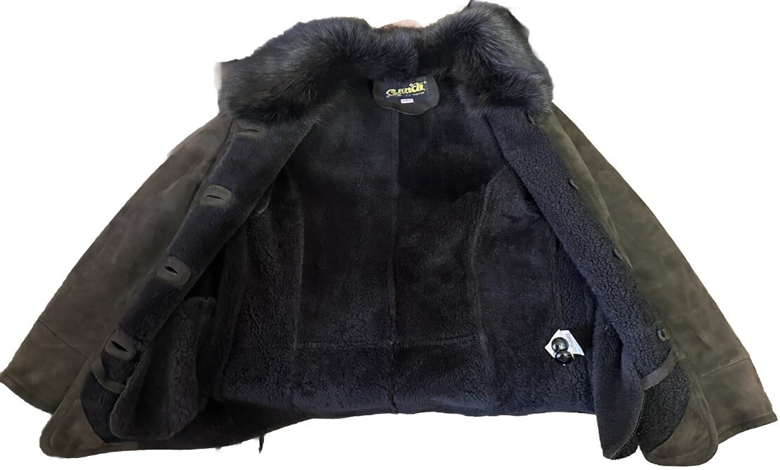 Vintage 1970s Microsuede Penny Lane Coat with Real Fur Collar Retro Boho Hippie