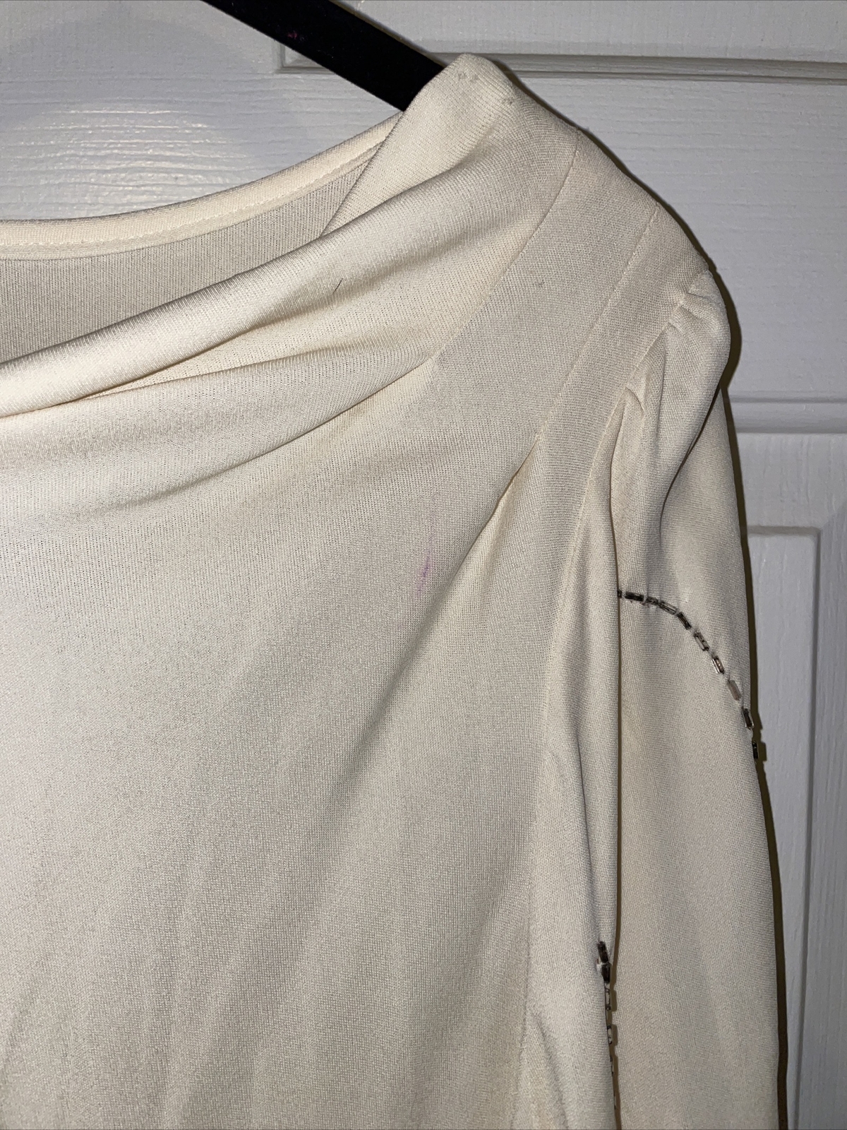 Vintage Muney New York Size 10 Cream Dress Sequin Beaded Long Sleeves