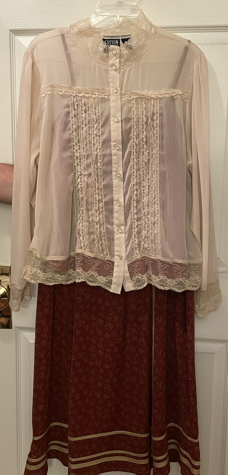 JJill Size L Skirt, Paprika Spice/Cream Ribbon Calico Print Boho Hippie Prairie