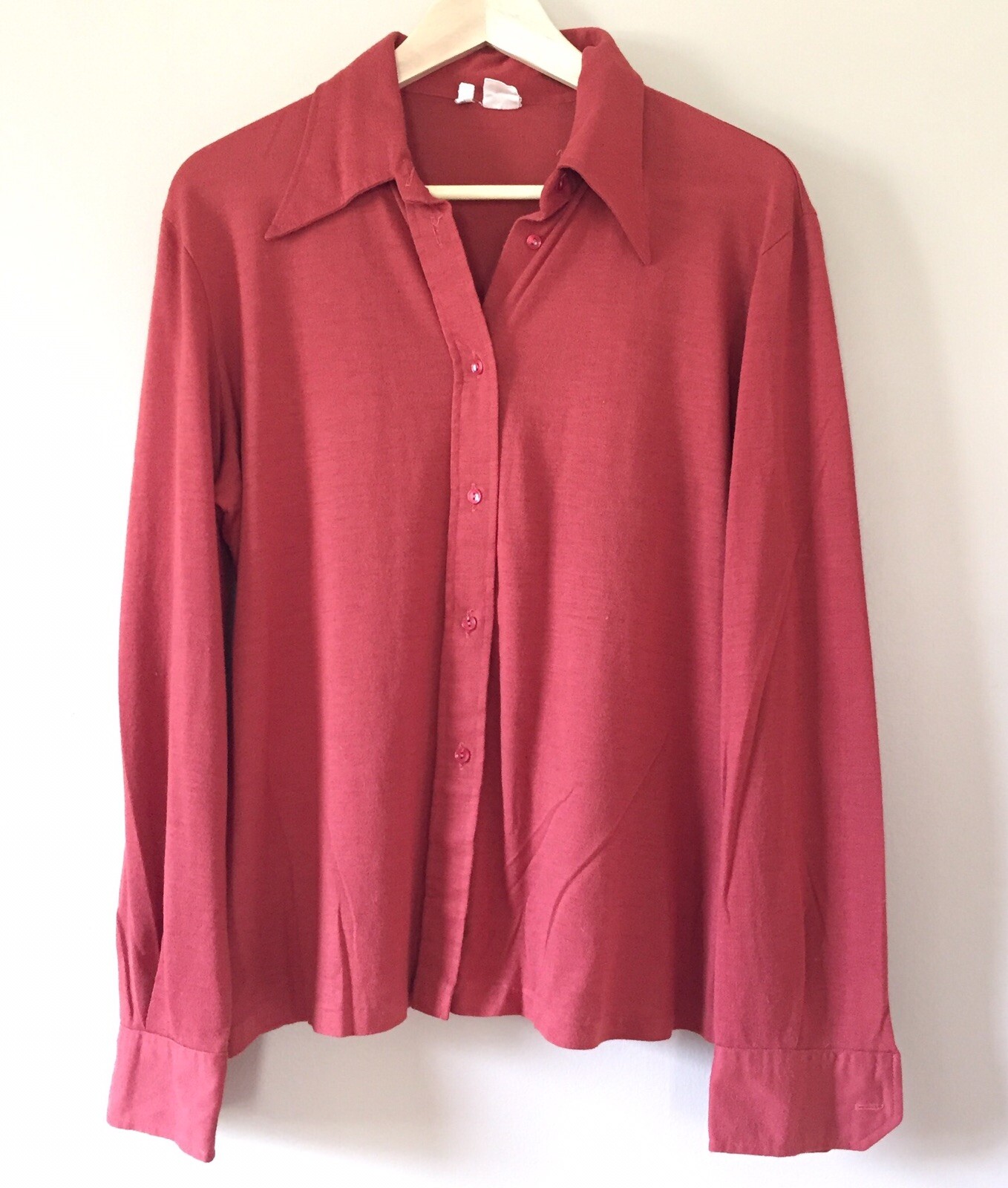 VTG GRAZIASTIL Pointy Collared Knit Button Front 70s BLOUSE Top Shirt M/L f