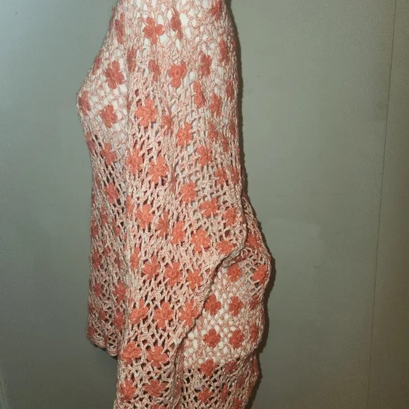 Orange Pink White Floral Crochet Sweater Top Vest Y2k Festival Cottagecore EUC