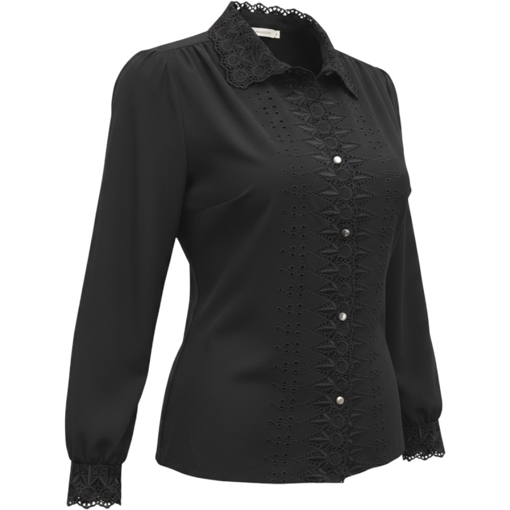 Vintage Black Guipure Lace Eyelet Button Up Blouse Victorian Revival Gothic L