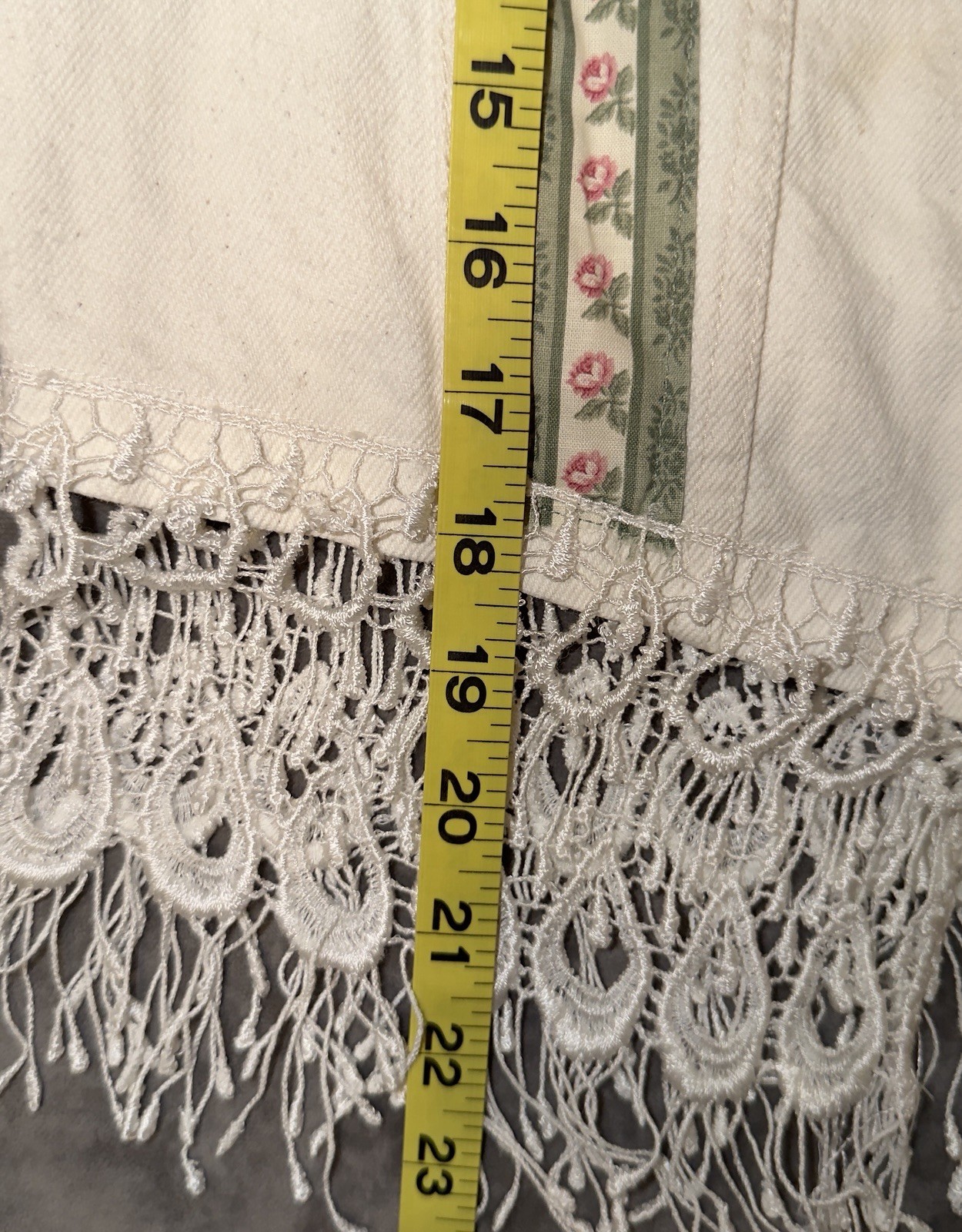 Vintage Watch L.A. Western Denim Vest with Floral Print and Lace Fringe 80s-90s
