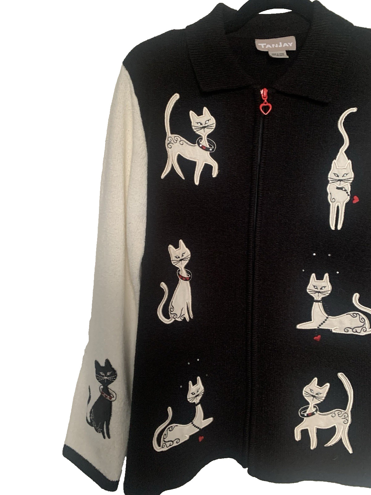 Vintage TanJay Cat Cardigan Zip Up Sweater size Medium