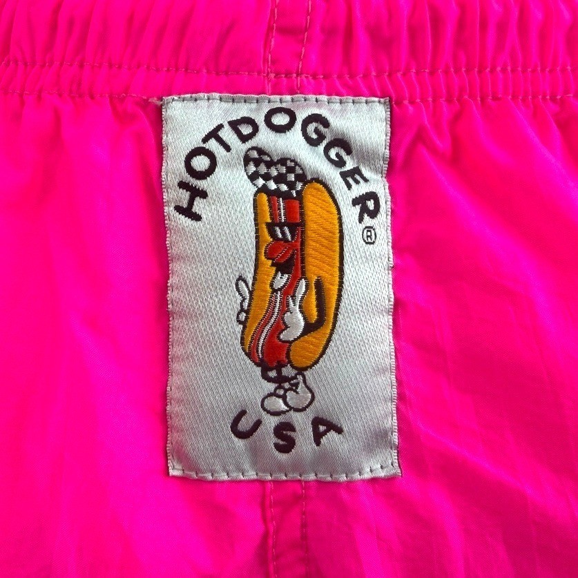 Vintage HOT DOGGER (L) Neon Pink Nylon Track Pants 90s Surf Skate Streetwear USA