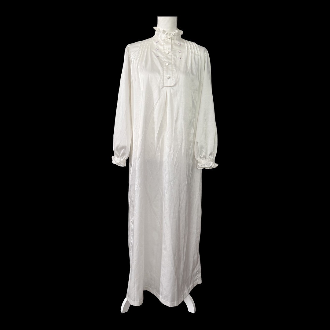 Jodie Arden Vintage Nightgown White Floral Embroidered Long Sleeve Womens L