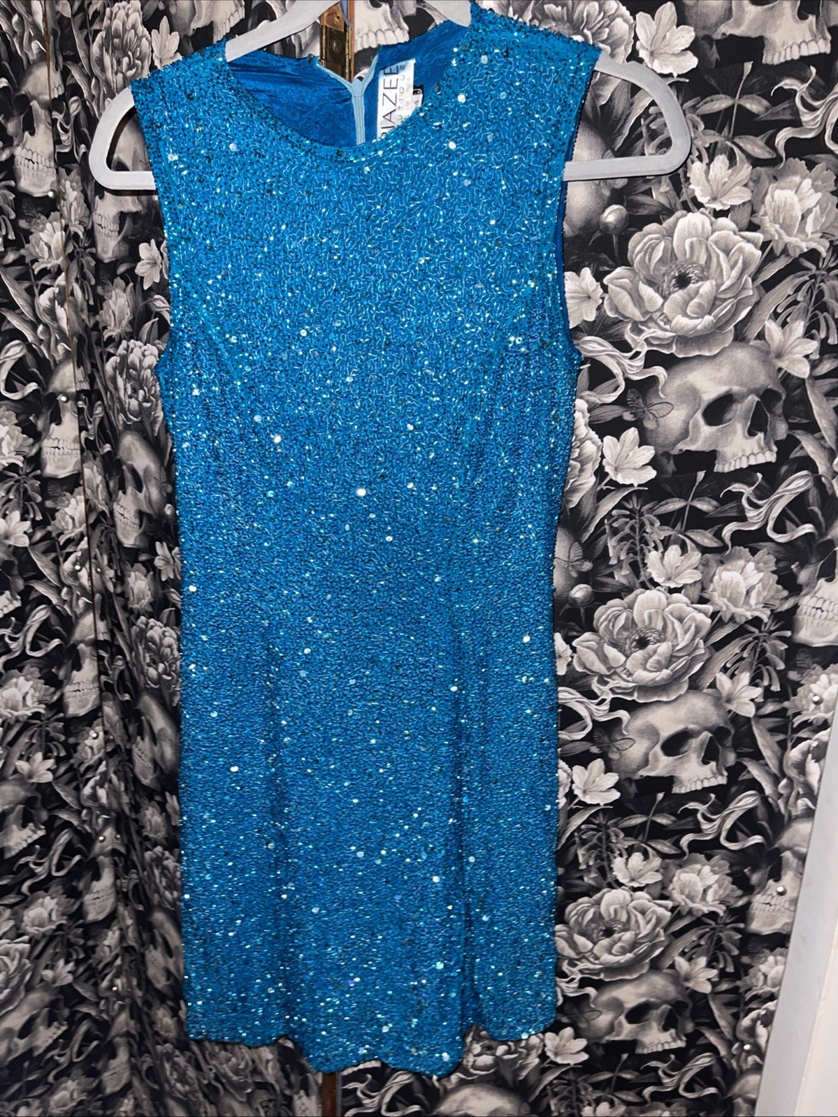 Riazee Boutique Teal Silk Fully Beaded Cocktail Dress Size 4 🩴