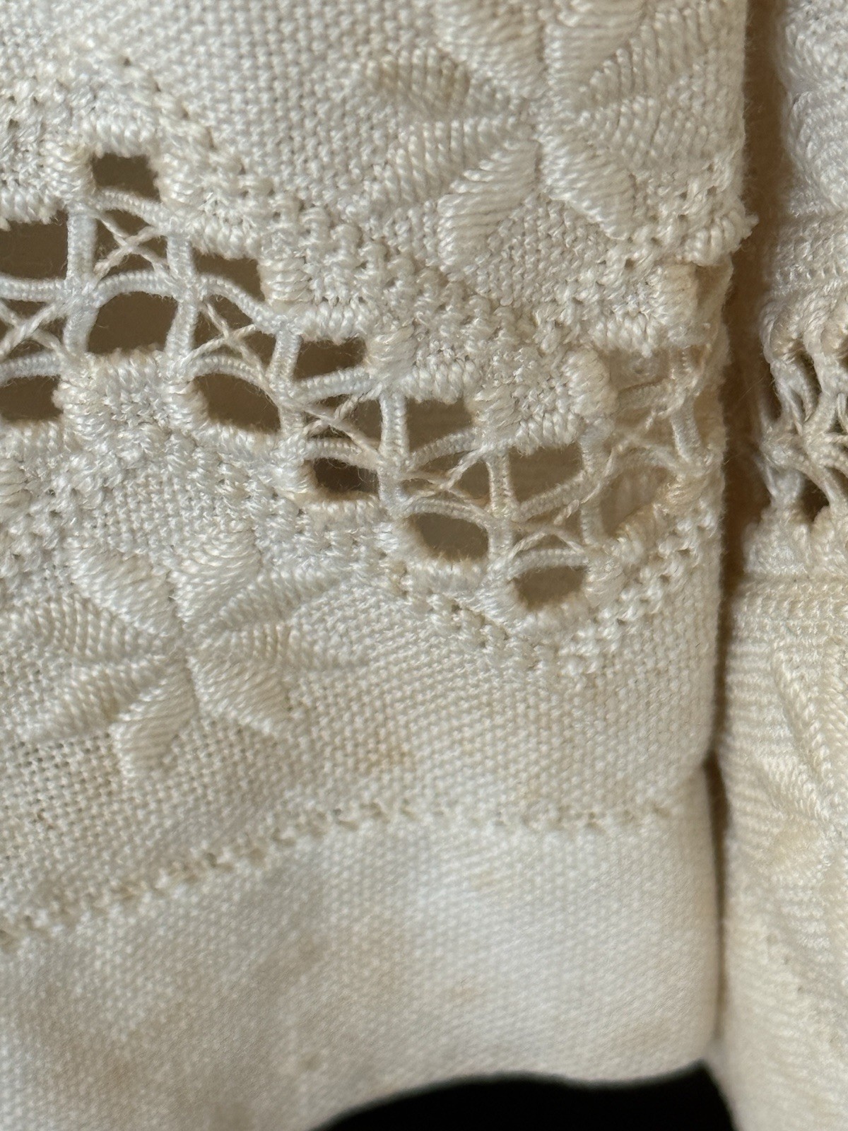 Vintage Ivory Petticoat Skirt with Cutwork Lace Embroidered Hem