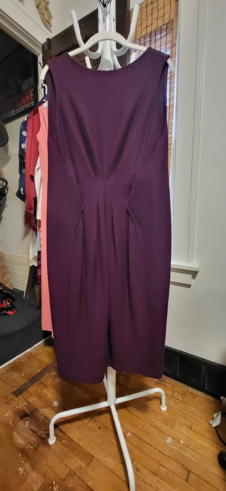 Vintage Donna Karan Collection Purple Wool Sleeveless & Draped Low Back Dress M