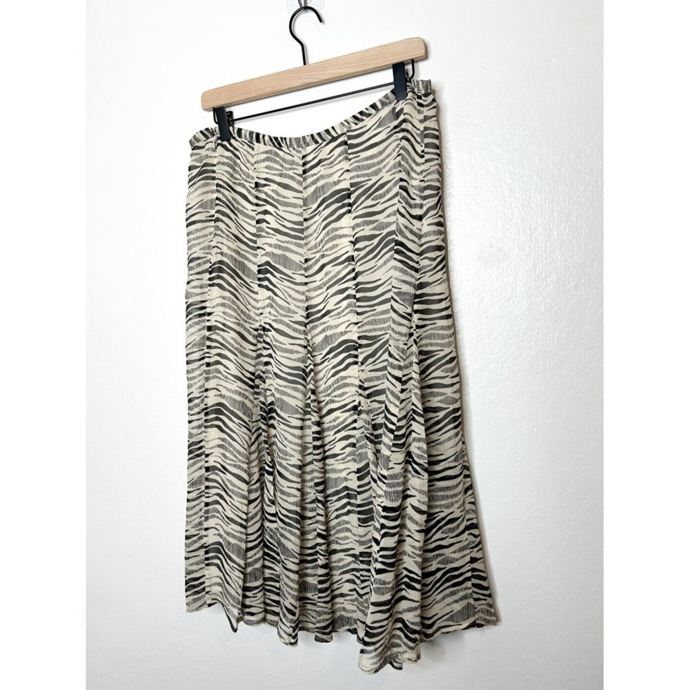 Vintage Valerie Stevens 100% Silk Zebra Animal Print Flowy Midi Skirt 14