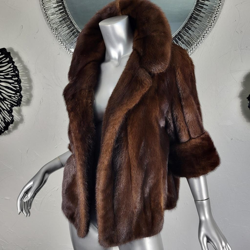 LOWENTHAL~M/L~VINTAGE RANCH BROWN MAHOGANY GENUINE REAL MINK FUR COAT JACKET