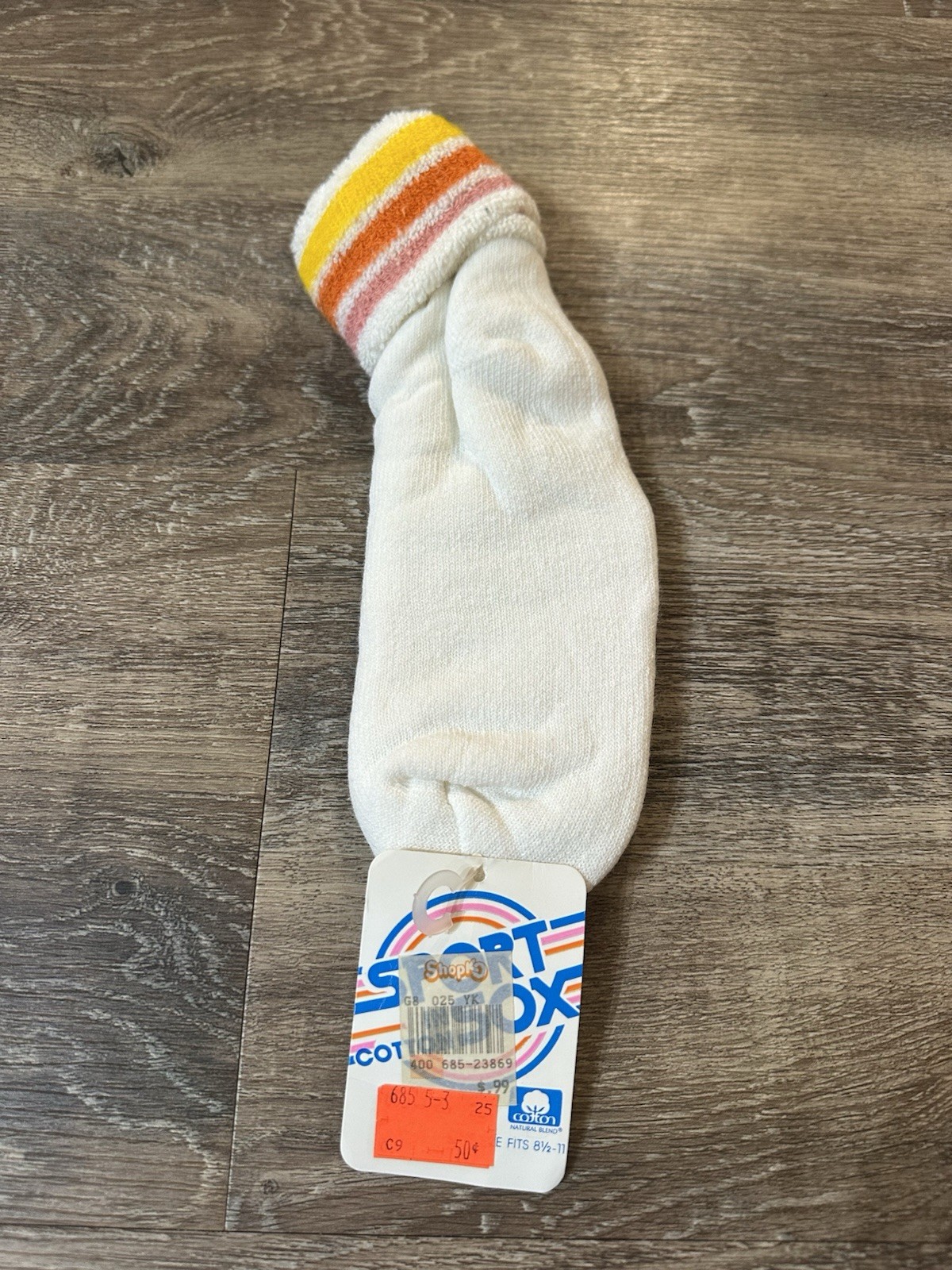 Vintage Terry Cloth Socks Womens 8.5-11 White Stripes Turn Cuff Quarter Length