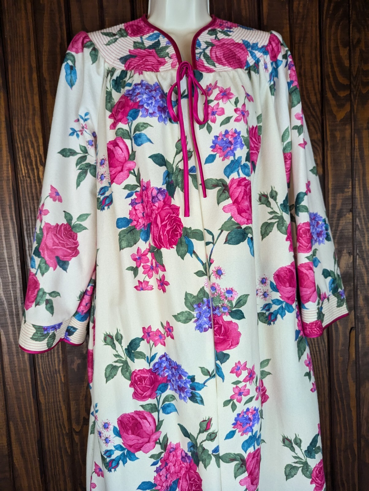 SEARS CARRIAGE COURT Long Gown Partial Zip Brushed Polyester Roses MED NWOT