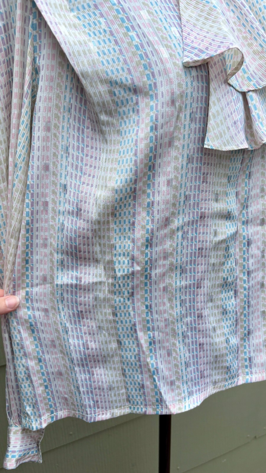 vtg Nicola 70s 80s Pastel Granny Silky Mock Neck Scarf Secretary Poet Blouse