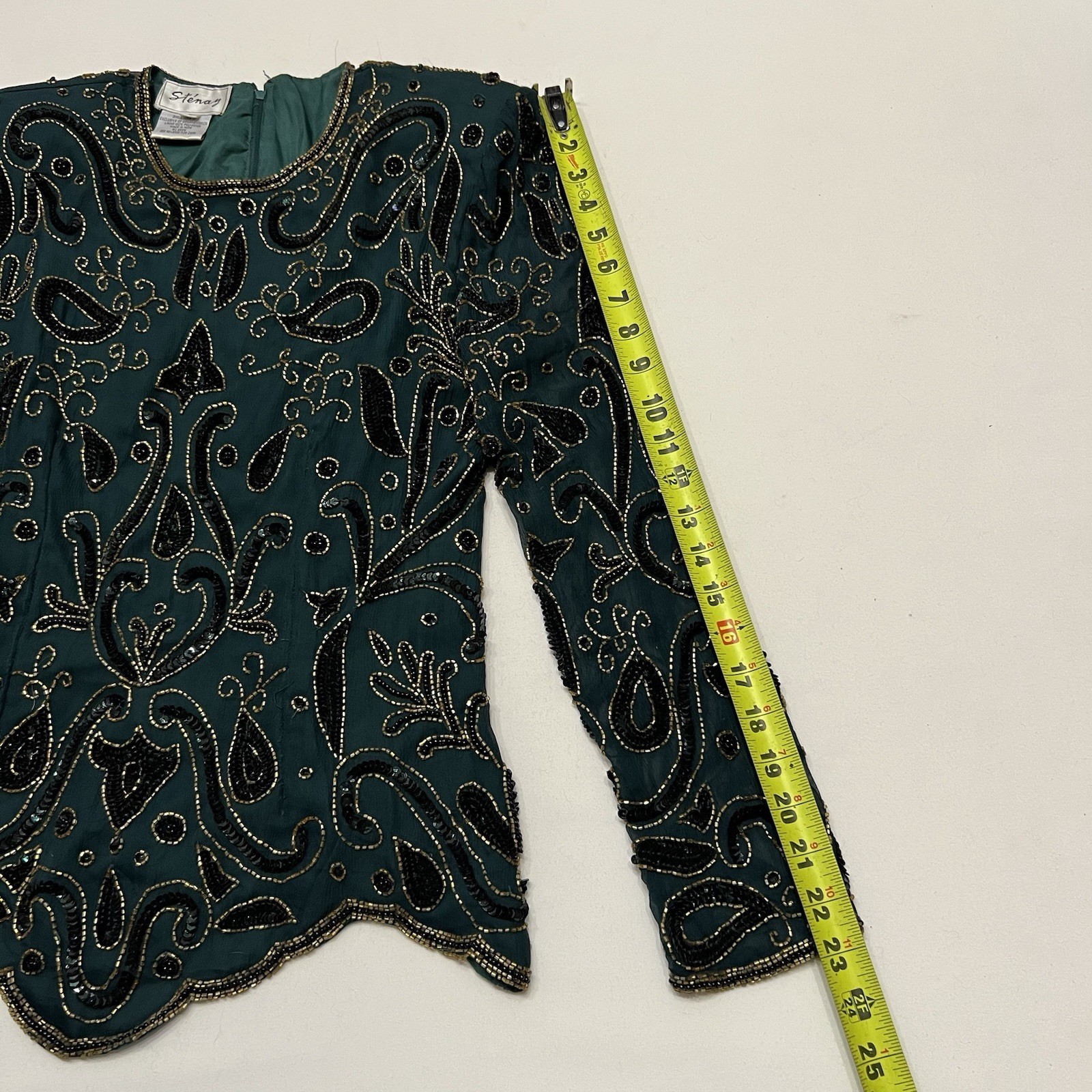Vintage 80s Statement Beaded Blouse Size Medium Maximalist Glam Shoulder Pad Top