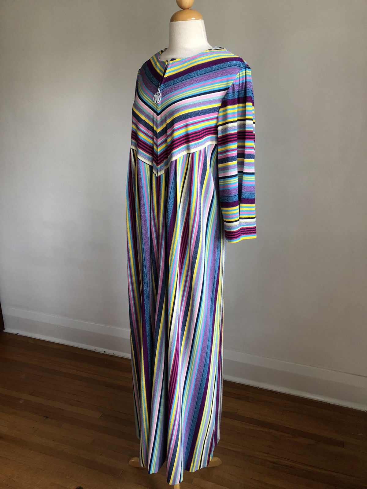 STUNNING VTG NWOT DELA-ANN Loungewear Striped Terrycloth Housedress Caftan M/L
