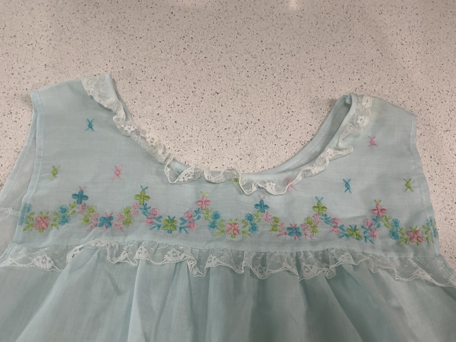 Unbranded 70s Blue Vintage Night Shirt Embroider Flowers Cottage