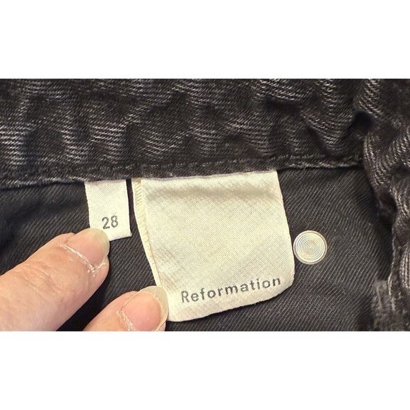 Reformation Black Denim Mini Skirt Sz 28 Pacific Wash Studs Goth Festival EUC