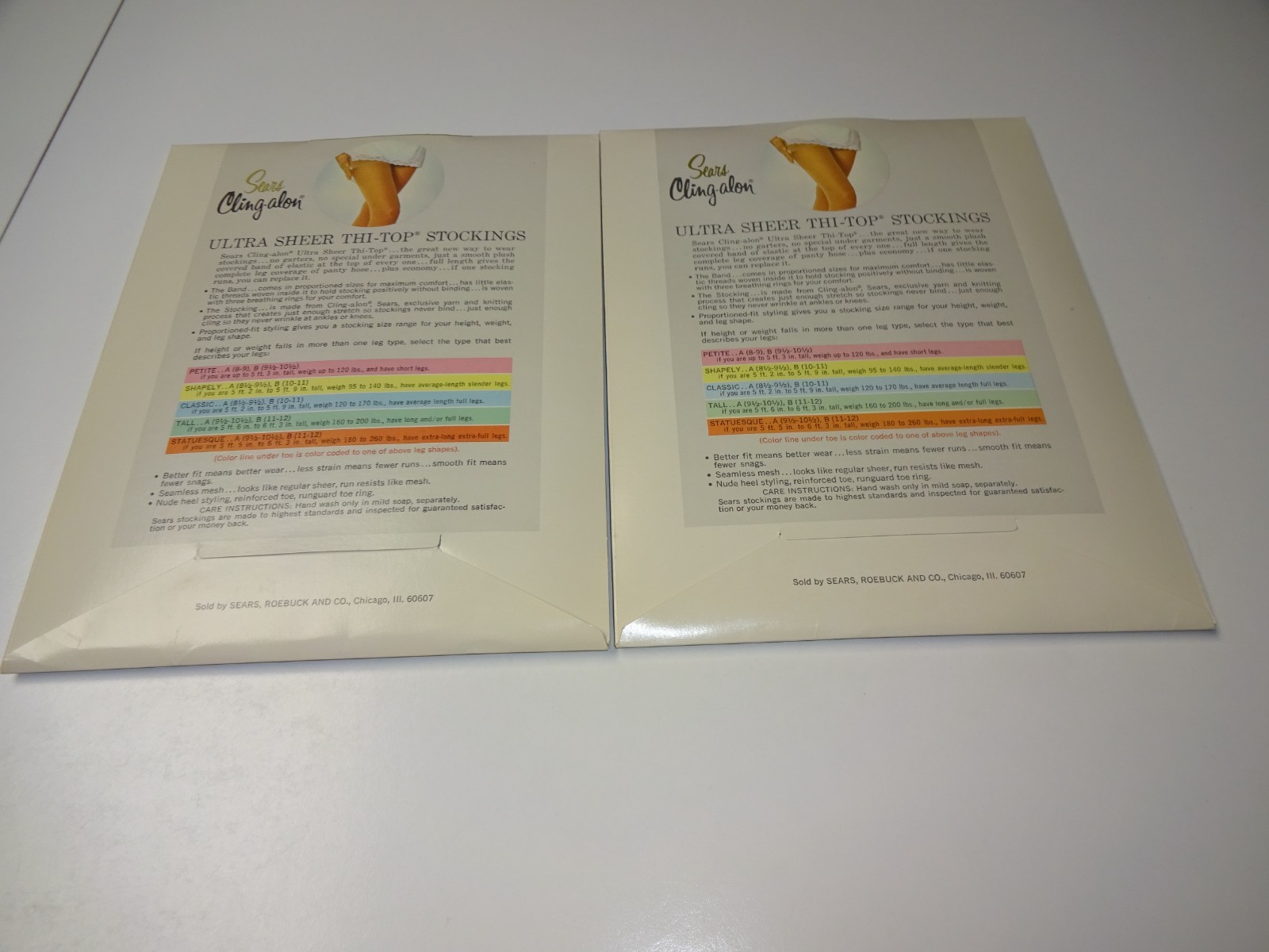 2 Pair Sears Cling-alon Ultra Sheer Thi-Top Stockings Size B 10-11 Tahiti Bronze