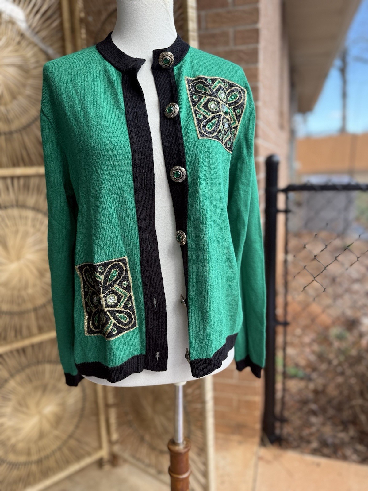 Vintage 1980’s Laura By Alyzia Colorful Knit Sweater Button Front Cardigan M/L