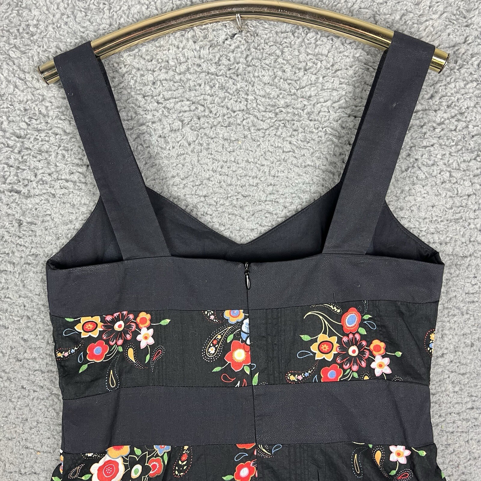 NWT Vtg 90s Mica Black Sundress Floral Fit & Flare A-Line Sz 8 Pinup Whimsy Goth