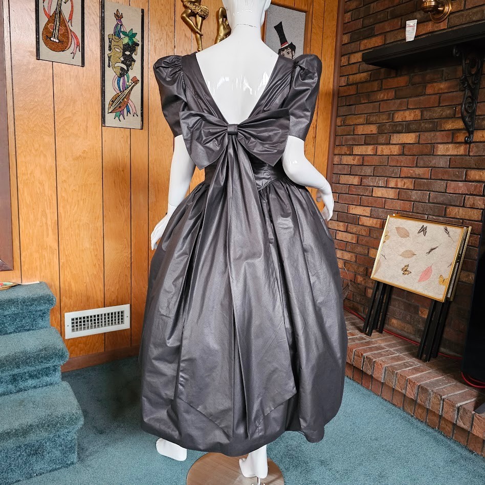 Vtg 80s Goth Princess Wedding Gunmetal Pageant Prom Party Circle Evening Dress M