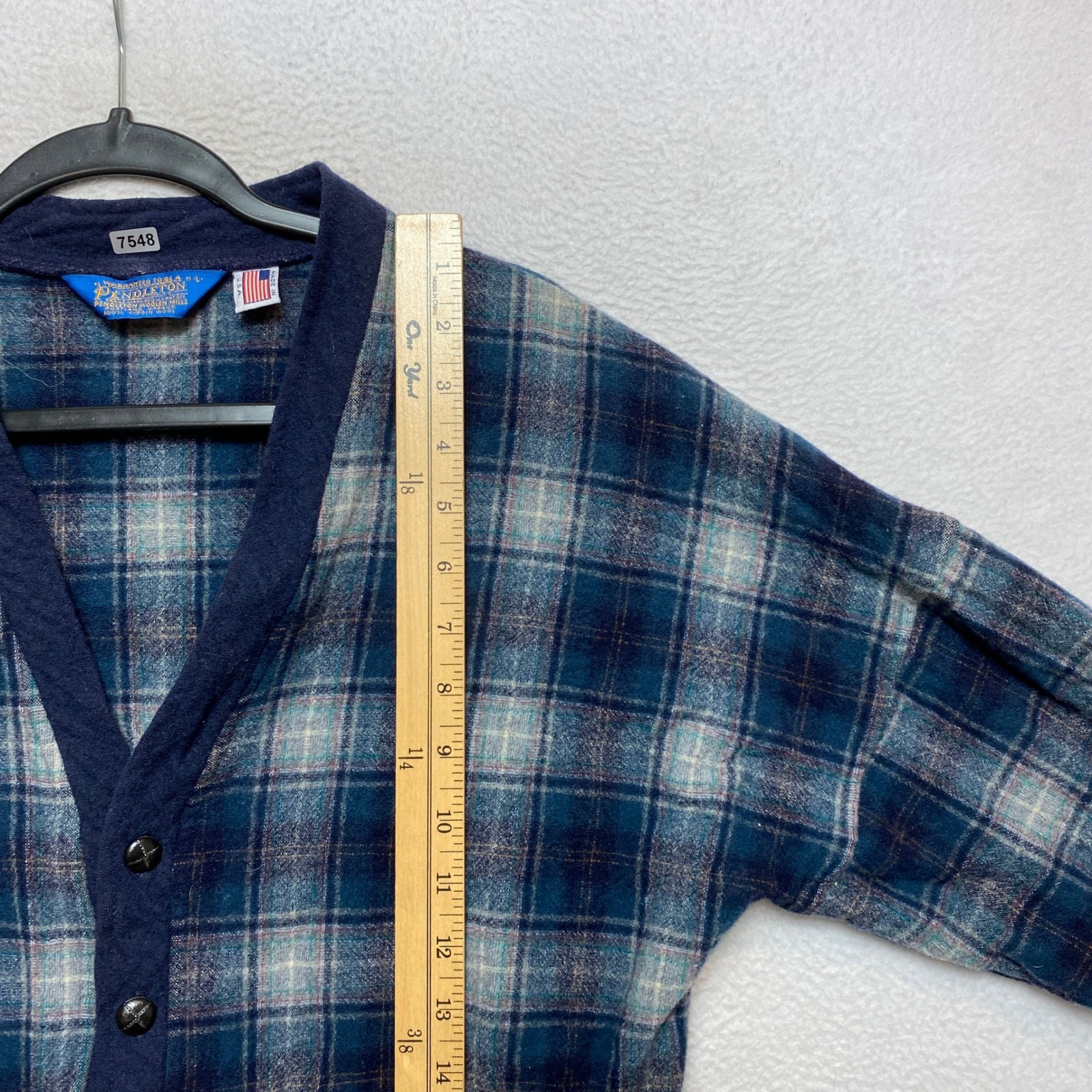 Pendleton Sweater Womens Large Blue Cardigan Plaid Virgin Wool