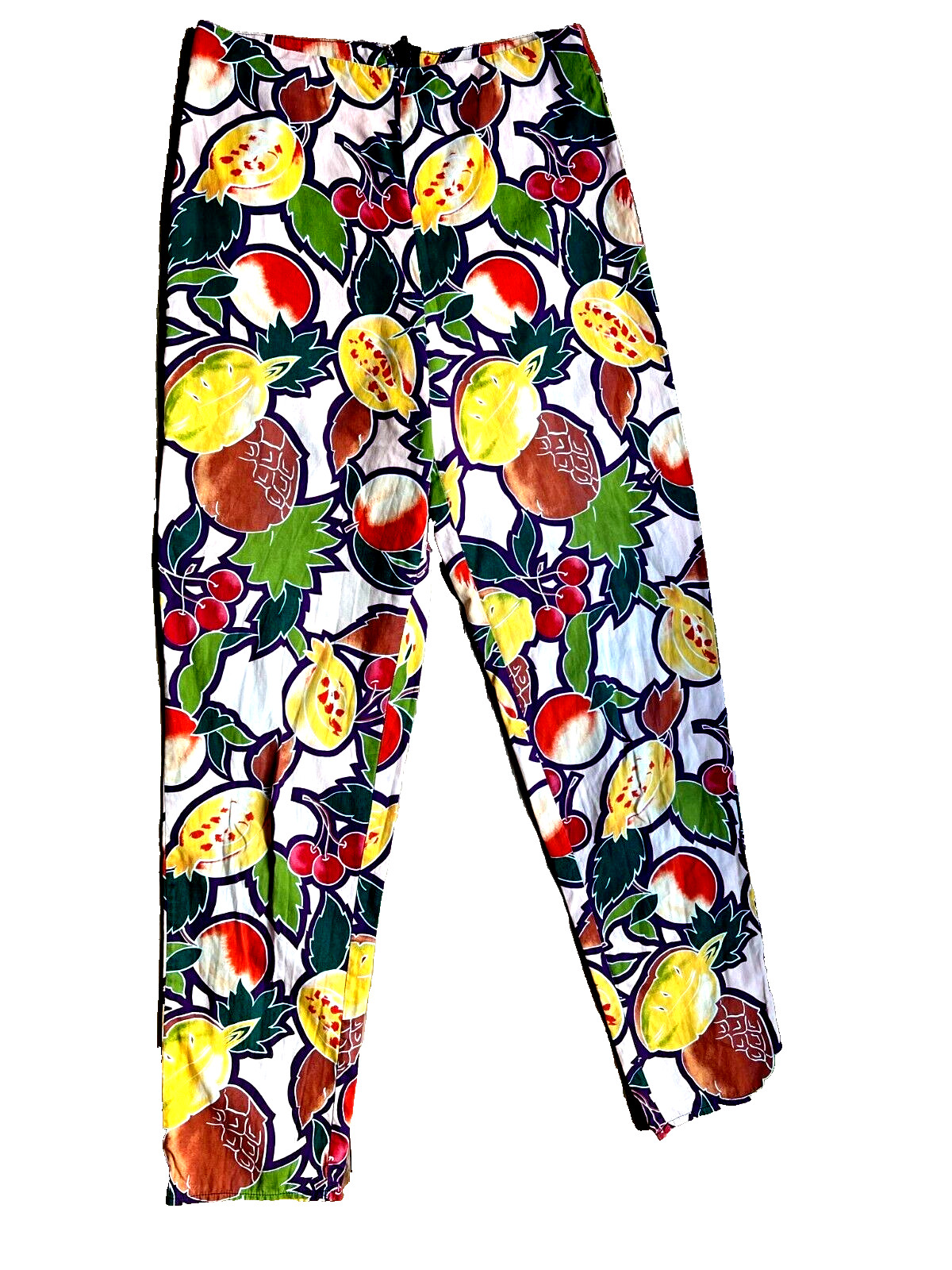 Vintage 1950s Cherry Print Cotton Pencil Pants S Fruit Pattern Crop Pant