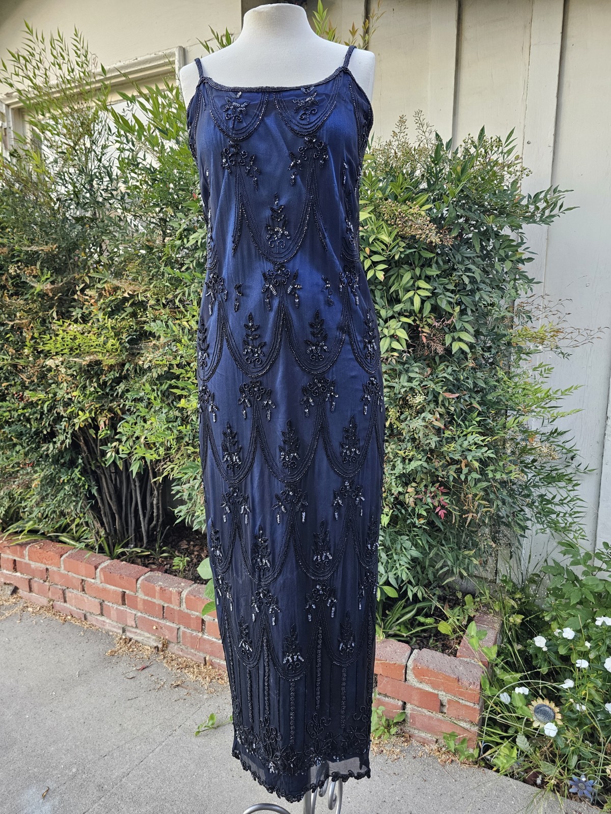 Vintage 1990s SCALA Art Deco Whimsigoth Hand Beaded Formal Evening Prom Gown