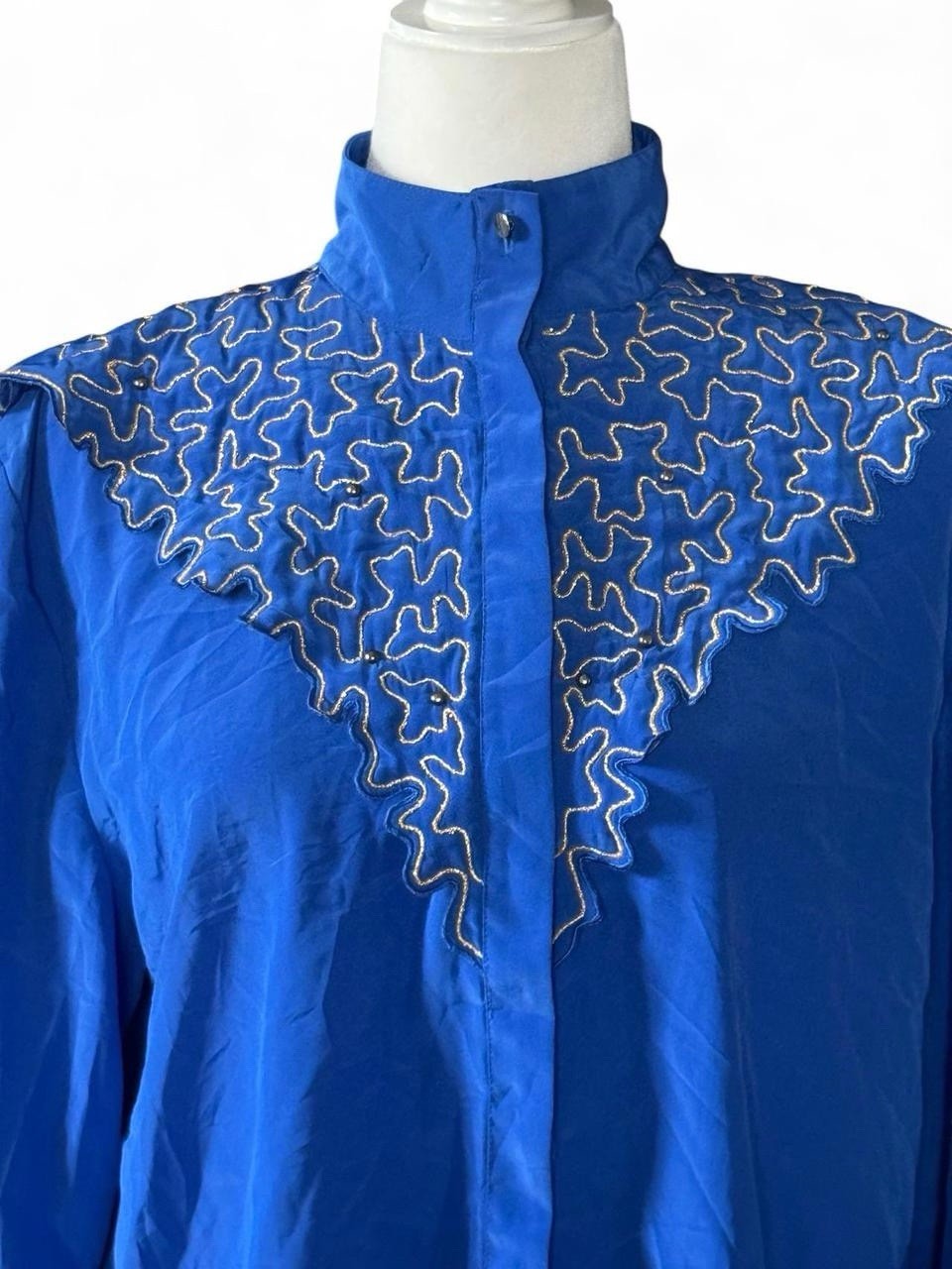 Oleg Cassini Vintage Royal Blue Embroidered Blouse Sz 10