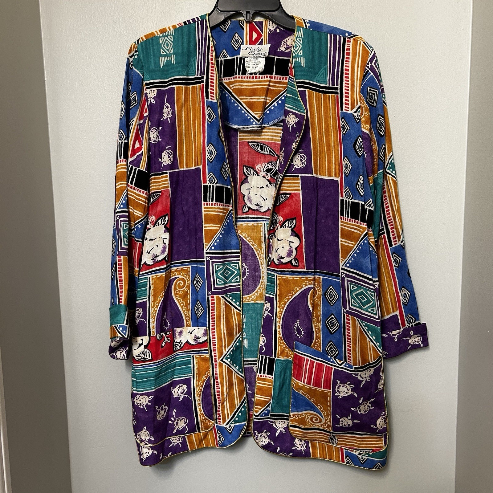 VINTAGE LADY CAROL OF NEW YORK OPEN FRONT Jacket Blazer Multicolored Abstract 10
