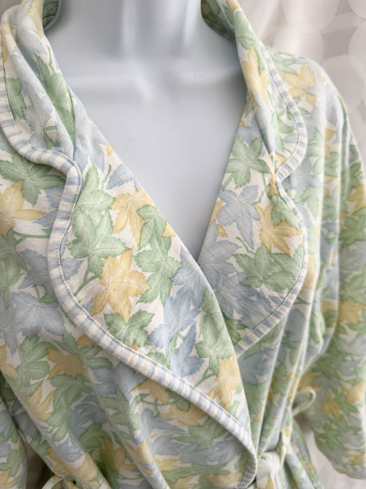 VTG 100% Cotton LONG Robe L Talbots Blue Yellow Green Cottage Country TURKEY