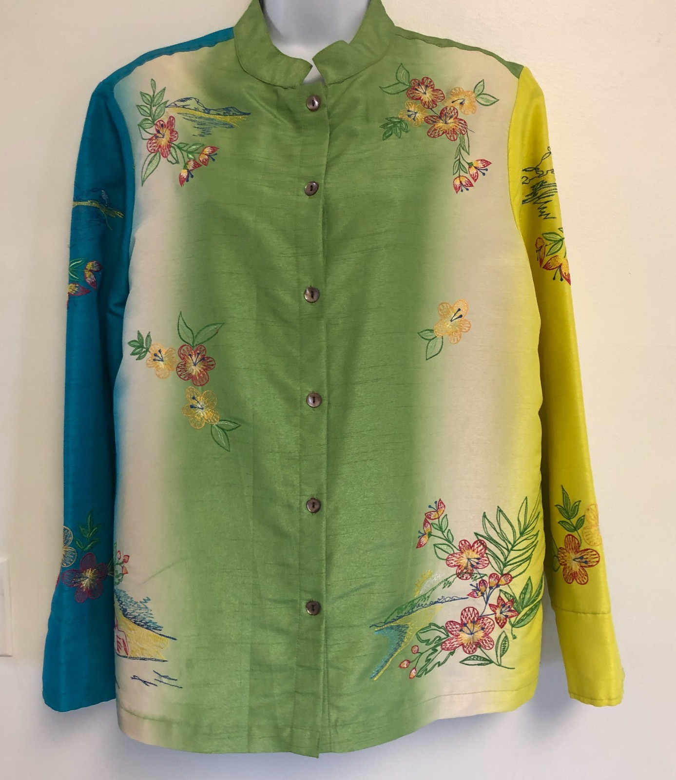 Marsh Landing Lightweight Embroidered Jacket Sz M Mandarin Collar Asian Inspired
