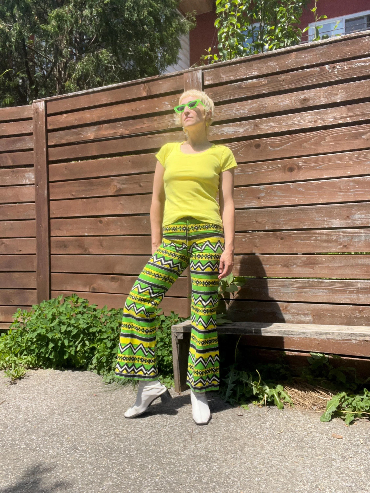 LEMON LIME Vintage 1960s Mod Psychedelic Zig-Zag Striped Bell Bottoms, NOS