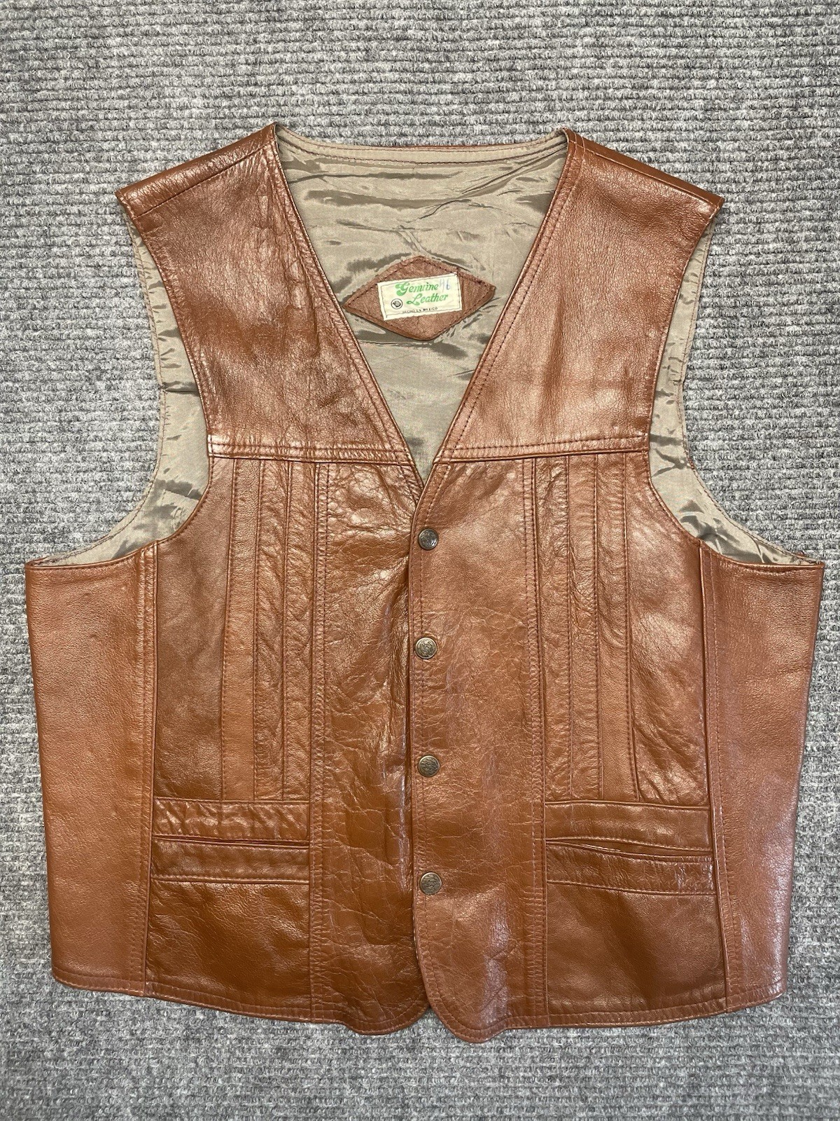 VTG Rustic Genuine Leather Vest Large (42) Mexico Cowboy Ranch Style Motorcycle