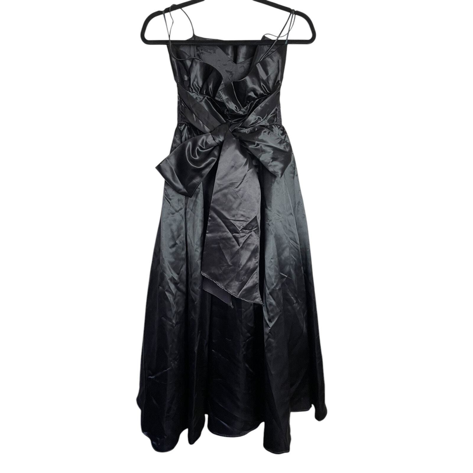 80s Y2K Jessica McClintock Gunne Sax All Black Satin Dress Floral Lace Size 9