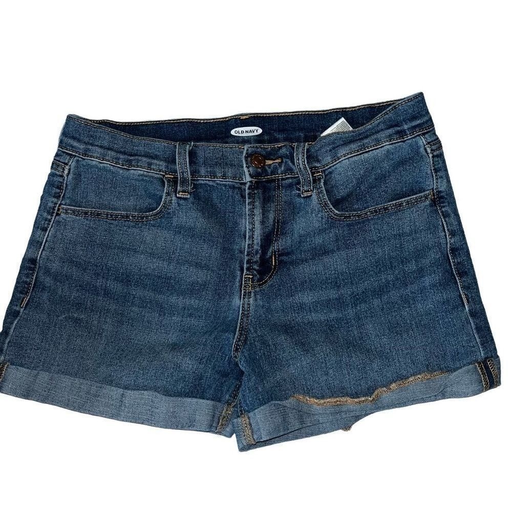 Old Navy Womens Cuffed Denim Shorts Dark Wash Blue Stretch Size 8